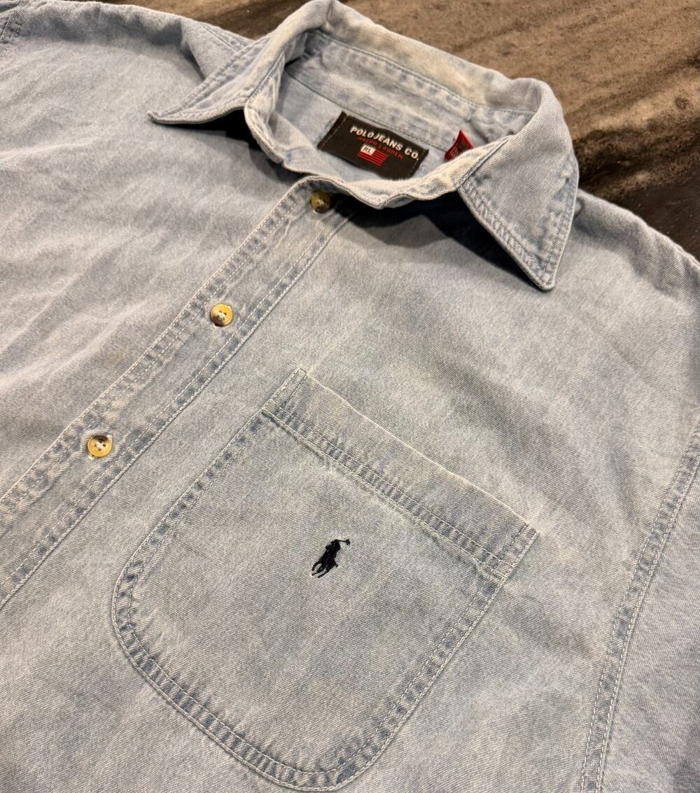 Vintage Polo Jeans Co Ralph Lauren Chambray Shirt Mens L Pony Button Up